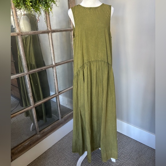 ASOS Design Slash Neck Smock Midi Dress w/ Dropped Waist in Olive - Size US 10 - Picture 1 of 7